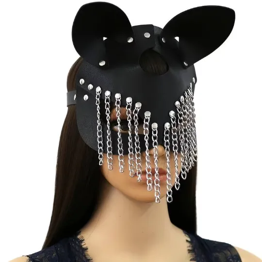 BAD KITTY Fringe Vegan Leather Cat Mask