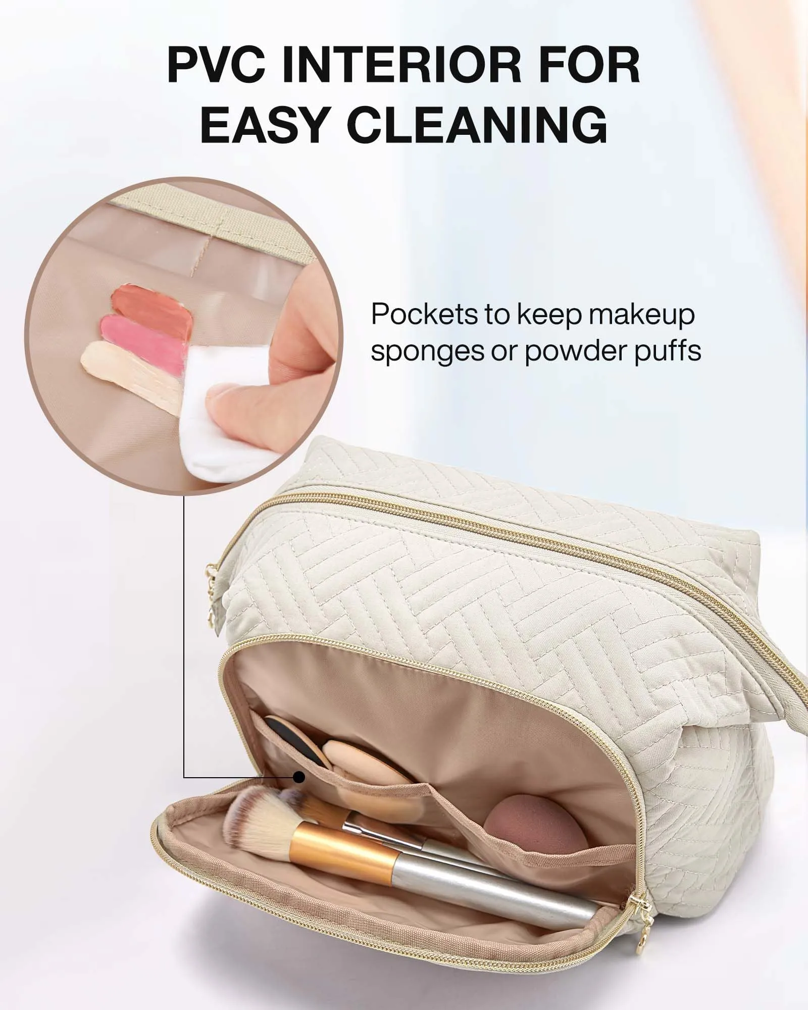 BAGSMART Travel Makeup Bag, Cosmetic Bag Make Up Organizer Case, Dorm Room Essentials Large Wide-open Pouch Women Travel Essentials Double Layers Purse for Toiletries Accessories Brushes Pink