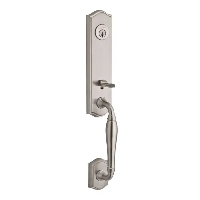 Baldwin Reserve DCNEWXELLTAR003 Double Cylinder New Hampshire Handleset with Ellipse Knob Traditional Arch Rose with 6AL Latch and Dual Strike Lifetime Brass Finish