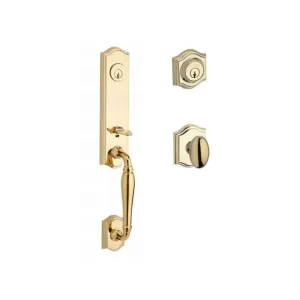 Baldwin Reserve DCNEWXELLTAR003 Double Cylinder New Hampshire Handleset with Ellipse Knob Traditional Arch Rose with 6AL Latch and Dual Strike Lifetime Brass Finish
