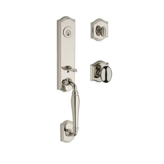 Baldwin Reserve Handleset Ellipse Knob and Traditional Arch Rose