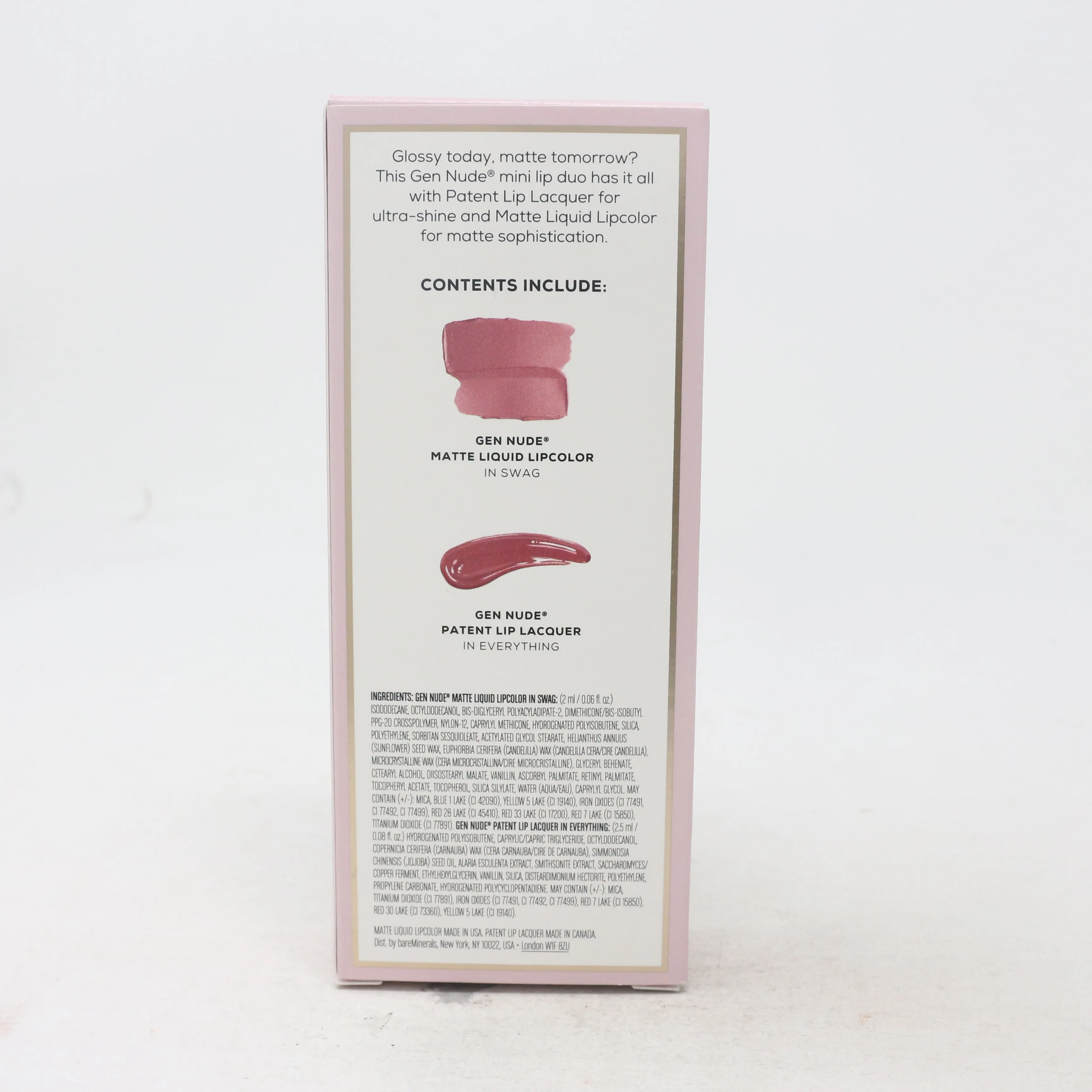 Bareminerals Lips To-Go 2-Piece Mini Gen Nude Lipcolor  / New With Box