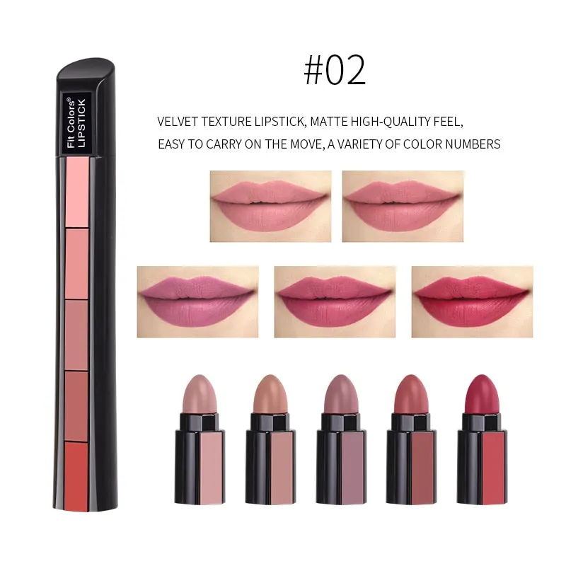Beauty 5 In 1 Matte Lipstick Kit Waterproof Nude Combination