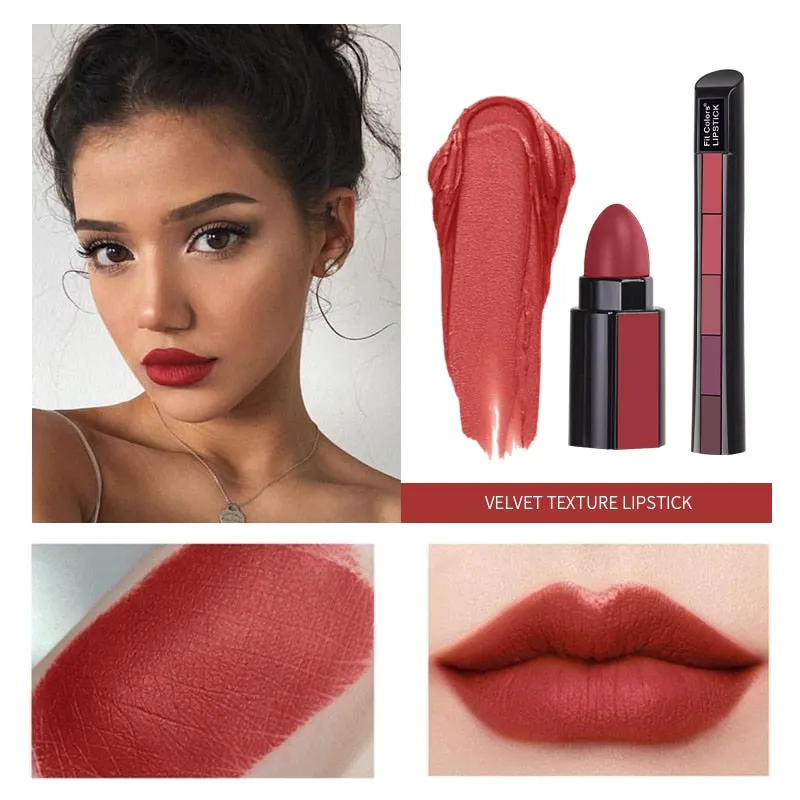 Beauty 5 In 1 Matte Lipstick Kit Waterproof Nude Combination