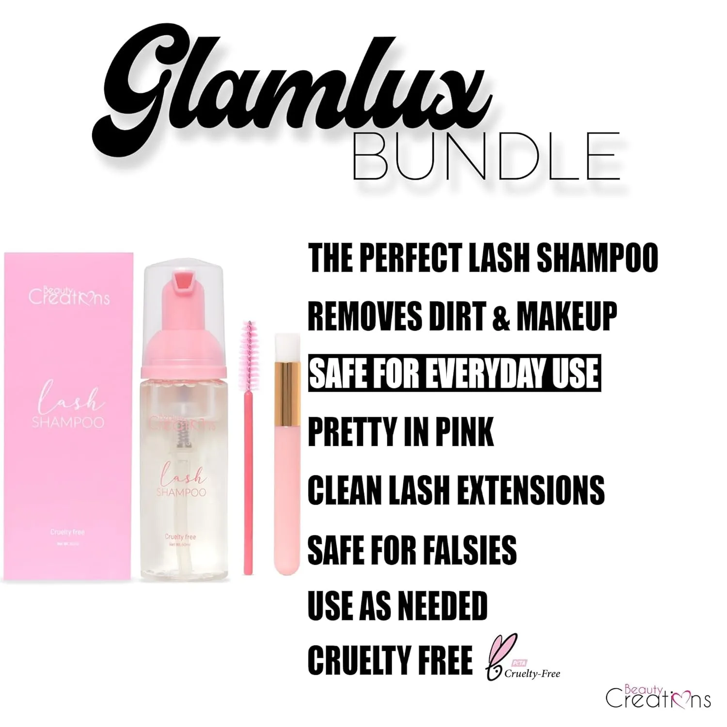 Beauty Bundle Hello Kitty by Sanrio Lash Luv Serum Mascara W/Biotin for Growth, Beauty Creations Lash Shampoo for Falsies & Extensions with Brush & Beauty Blender Makeup Sponge