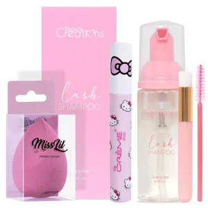 Beauty Bundle Hello Kitty by Sanrio Lash Luv Serum Mascara W/Biotin for Growth, Beauty Creations Lash Shampoo for Falsies & Extensions with Brush & Beauty Blender Makeup Sponge