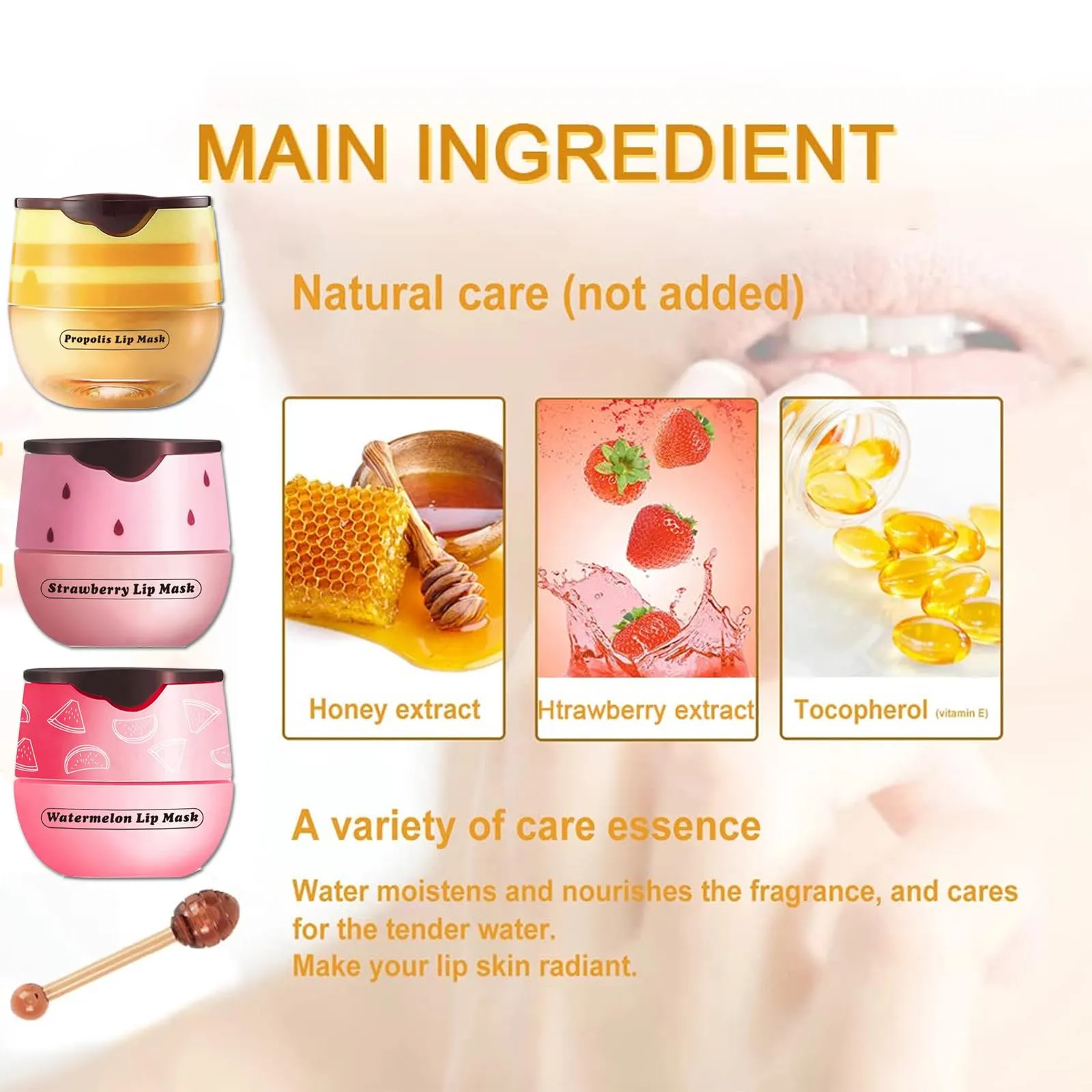 Bee Lip Balm Honey Pot, Watermelon Sleeping Lip Mask Overnight Hydrating Dry and Crack Lip Exfoliator Scrubs Propolis Lip Balm (Watermelon)
