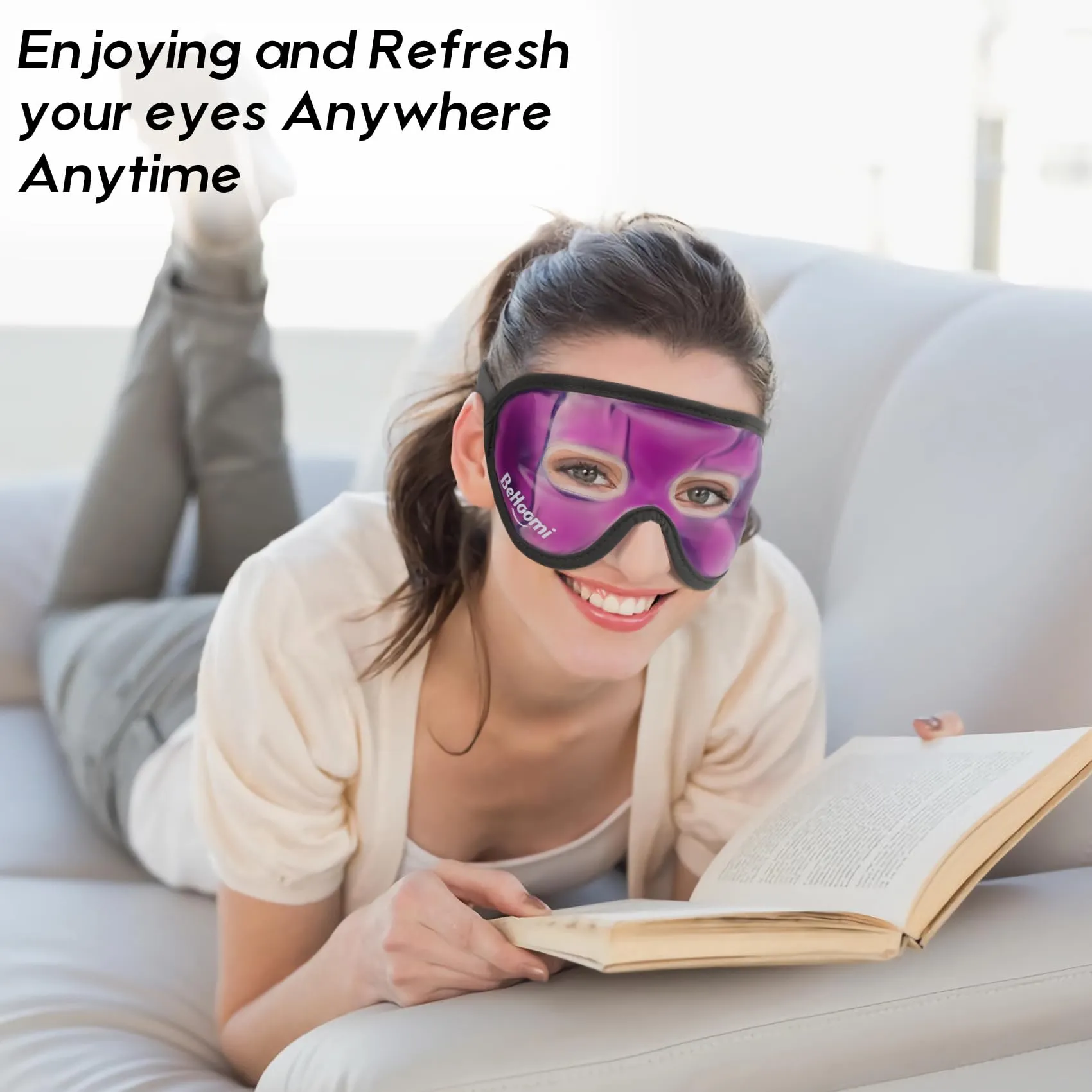 BeHoomi Cooling Eye Mask, Gel Eye Mask Cold Compress for Eyes, Reusable Eye Ice Pack, Cool Relaxation, Comfort Snug Fit, No Freeze, Eye Cover Ice Mask for Home, Office, 2PCS, Black & Purple