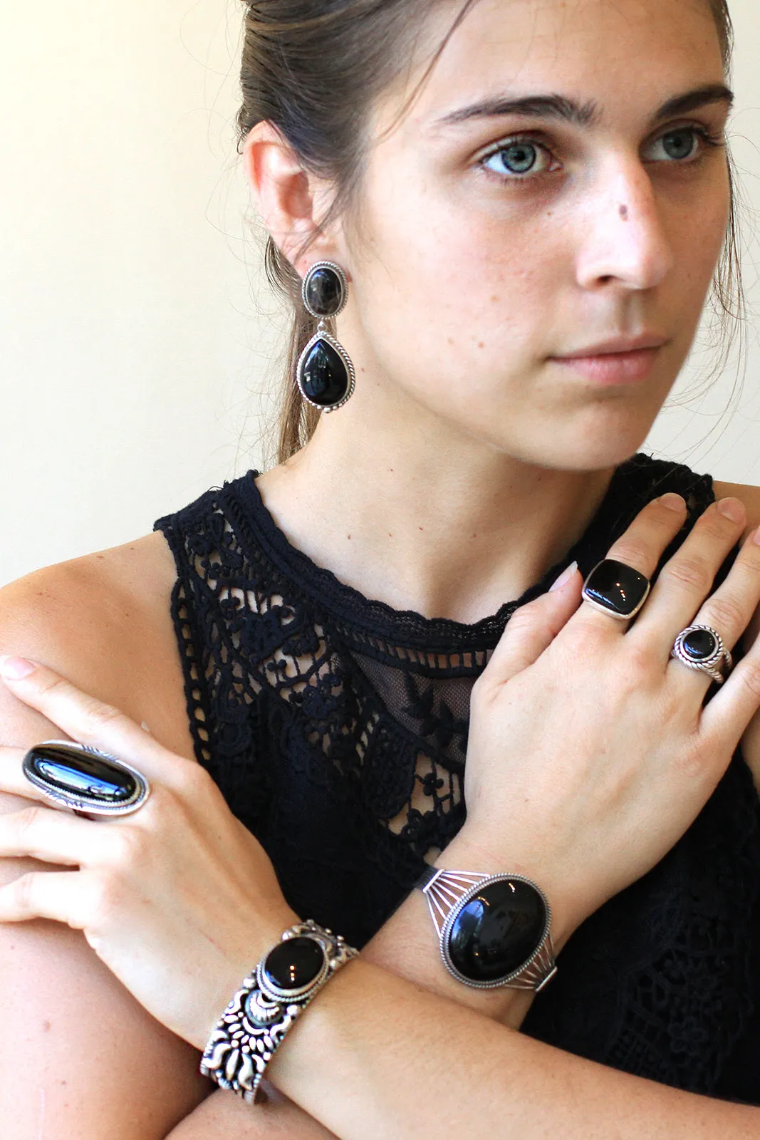 Betty Begay Long Oval Black Onyx Ring (Size 11)