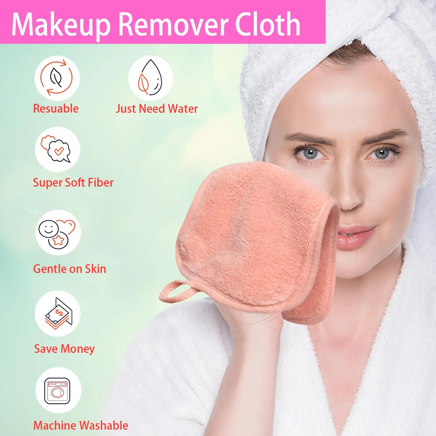 BloomSesame Makeup Remover Cloths for Face, Eye, Lips - Reusable Makeup Remover Pads Soft Microfiber Facial Cleansing Cloths 6 x 12 inch 12 Pack (Coral)