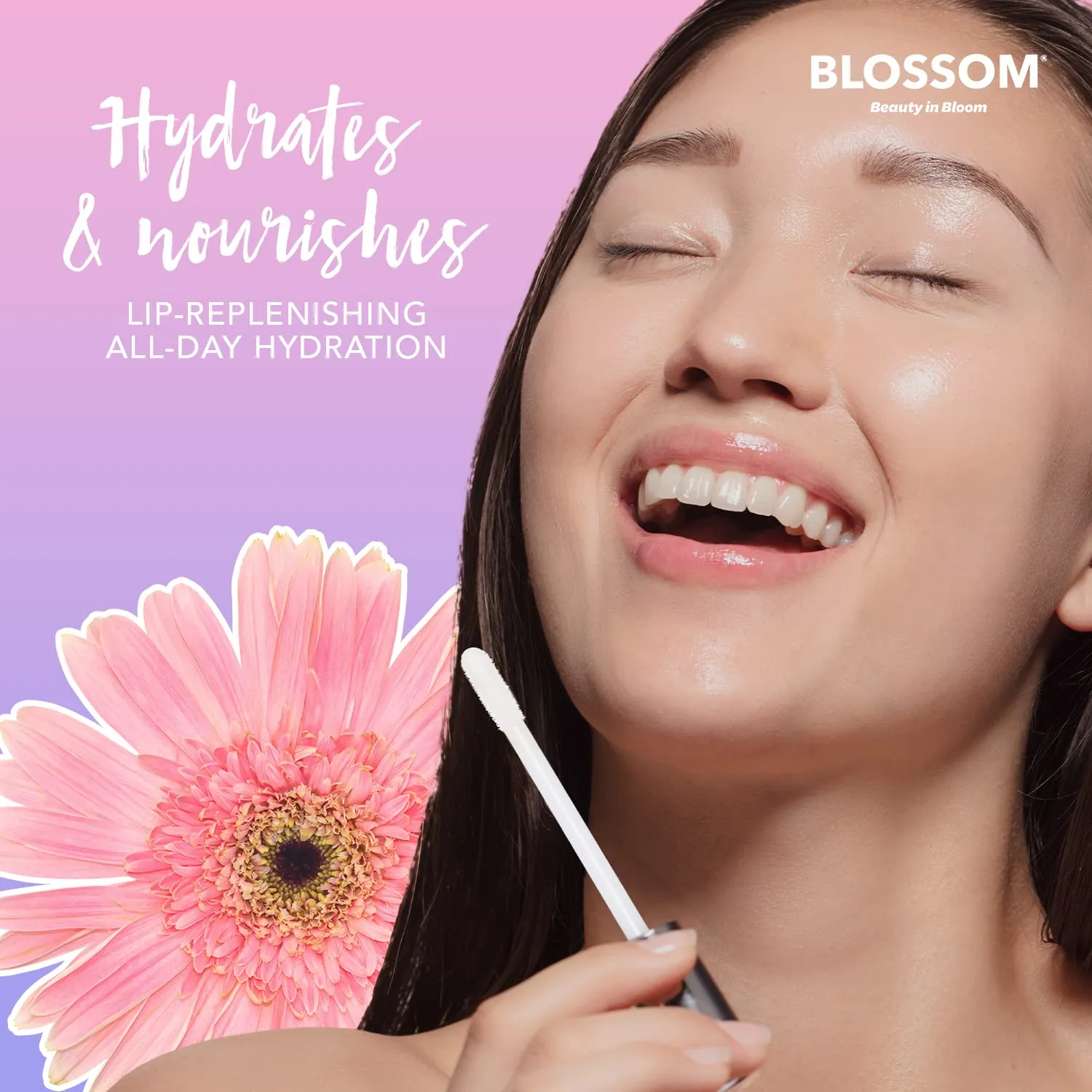 Blossom Moisturizing and Hydrating Shimmer Sparkle Lip Oil with Olive Oil   Grape Seed Oil, Infused with Real Flowers, 3g, Mango