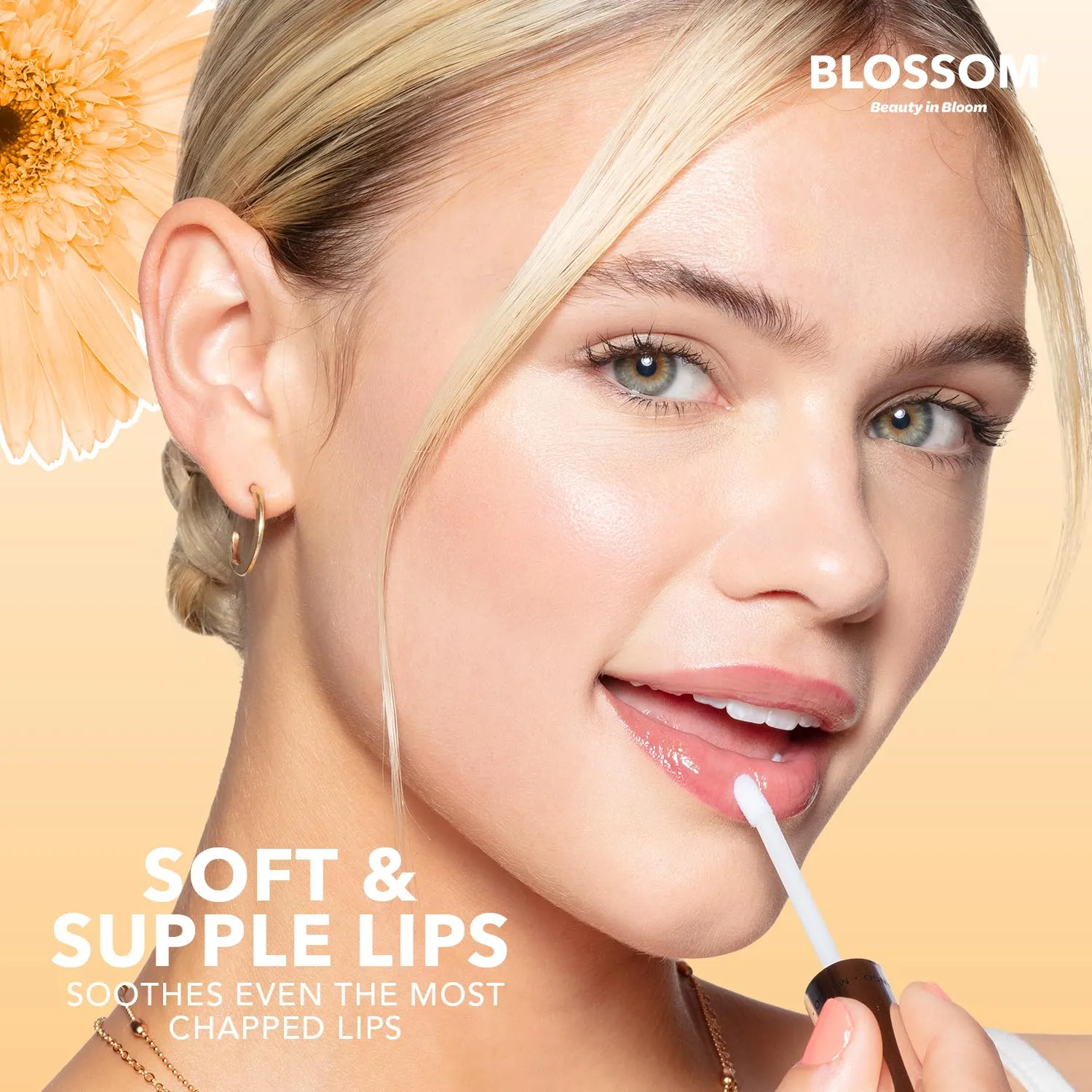 Blossom Moisturizing and Hydrating Shimmer Sparkle Lip Oil with Olive Oil   Grape Seed Oil, Infused with Real Flowers, 3g, Mango