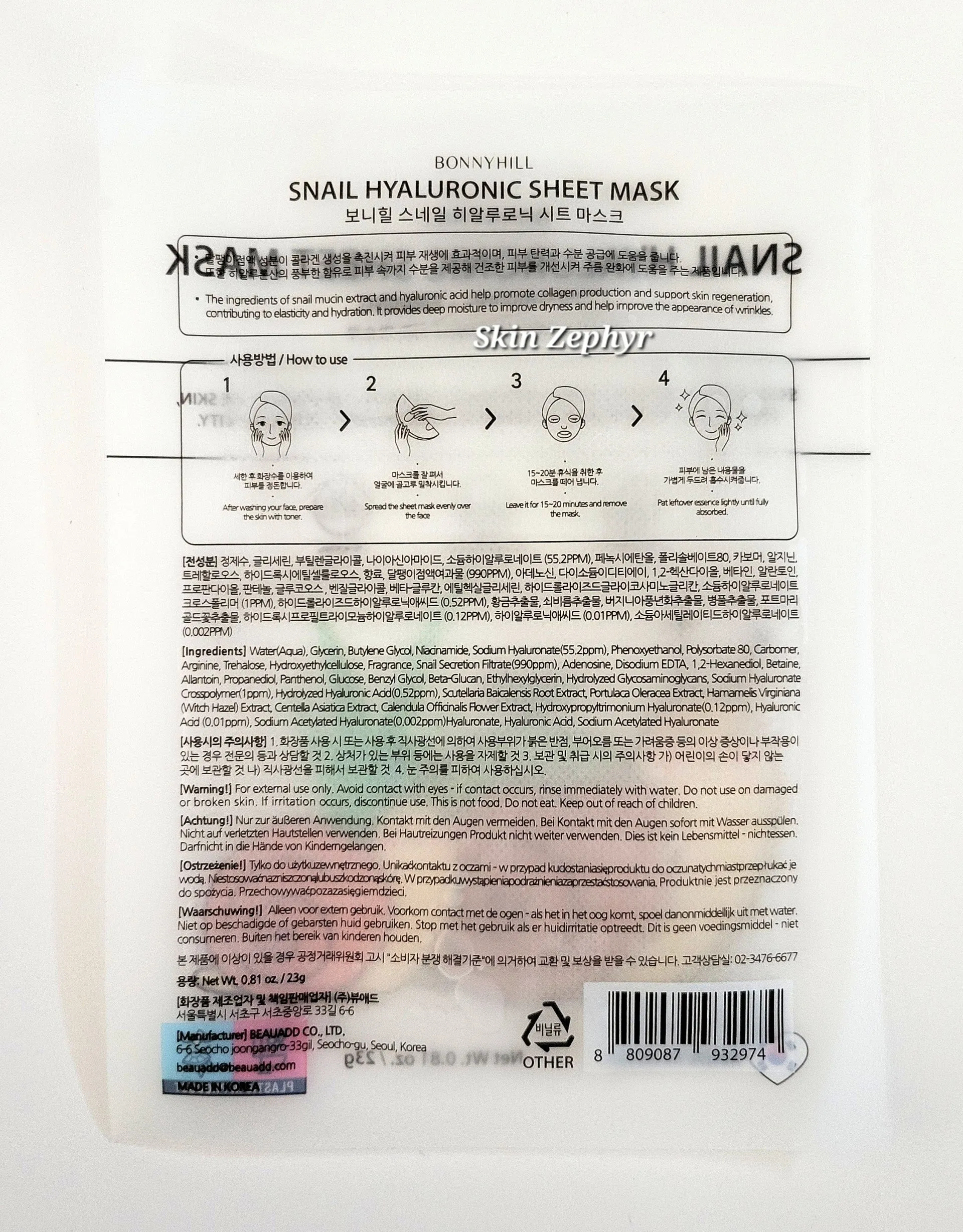 Bonnyhill Snail Hyaluronic Sheet Mask