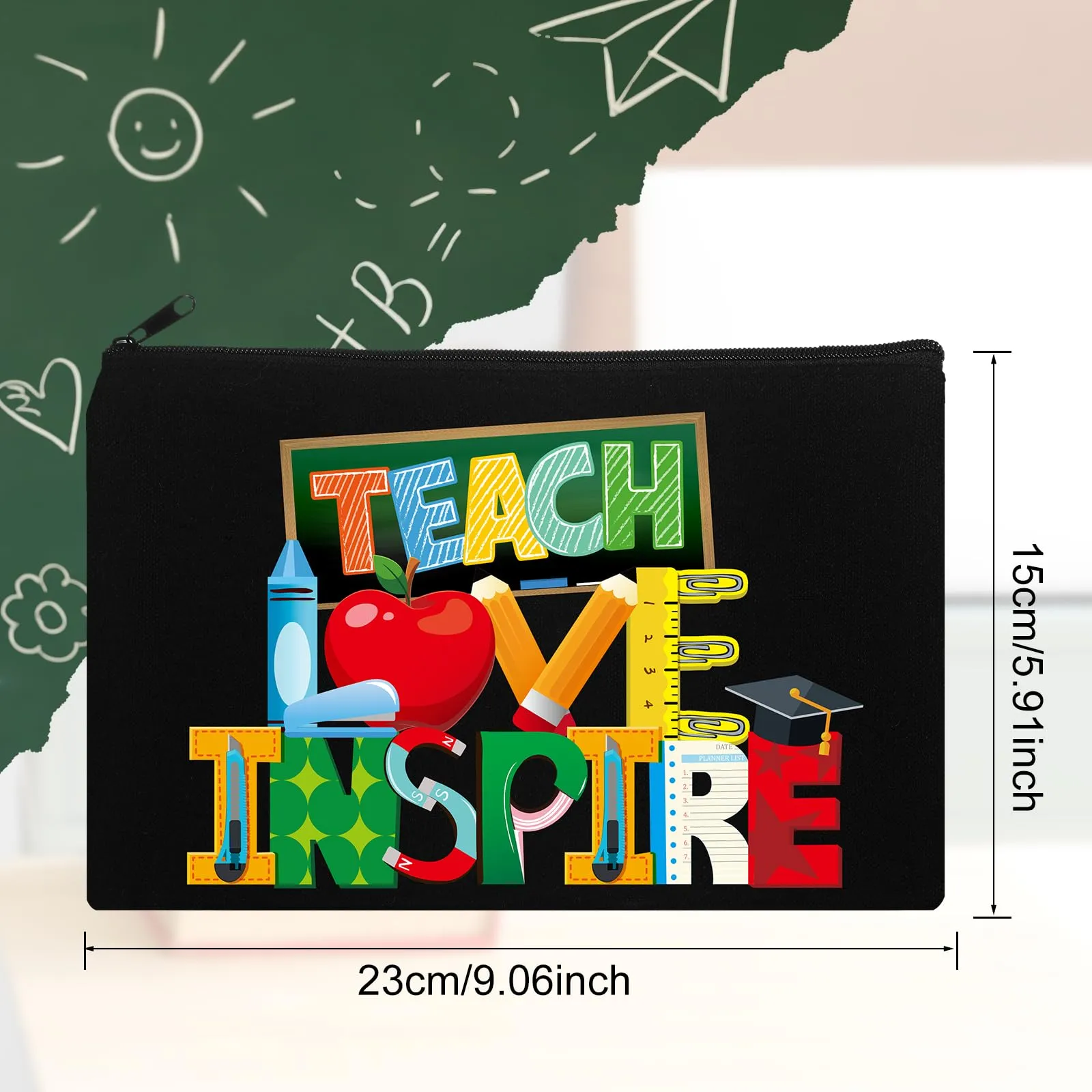 Capoda 28 Pcs Teacher Appreciation Gifts for Women Graduation Teacher Canvas Makeup Bags Cosmetic Zipper Pouch Pencil Bags(Black)