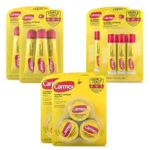 Carmex Classic Medicated Lip Balm Pack, Lip Moisturizer for Chapped Lips, 18 Count (6 Tubes, 6 Sticks, 6 Jars)