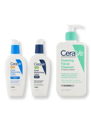 CeraVe Foaming Facial Cleanser 12 oz, Facial Moisturizing Lotion AM 3 oz & Facial Moisturizing Lotion PM 3 oz