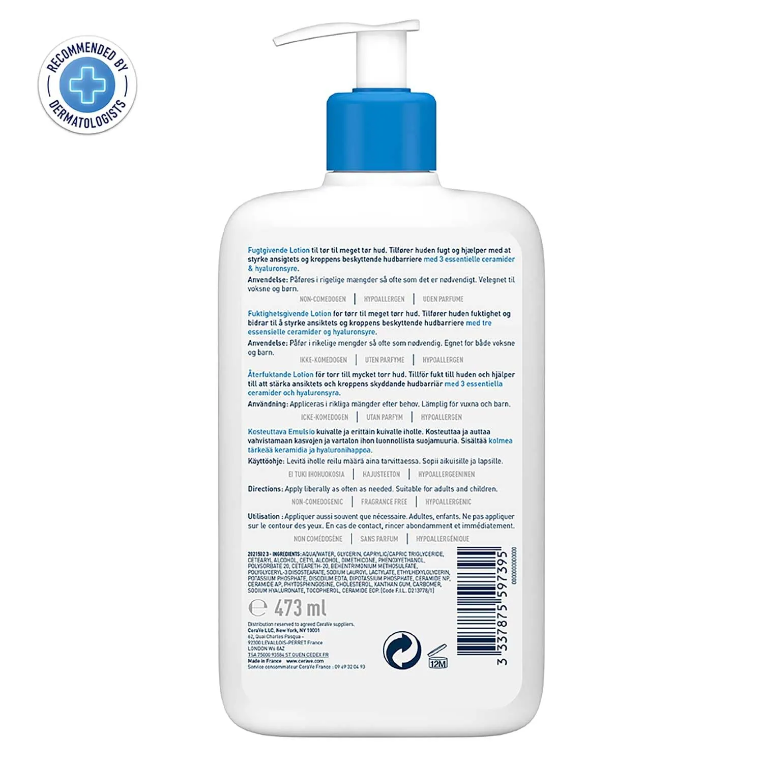 CeraVe Moisturizing Lotion For Dry Skin (473ml) - Formulated With 3 Essential Ceramides And Hyaluronic Acid | Non-Comedogenic, Oil Free And Fragrance-Free Body Lotion