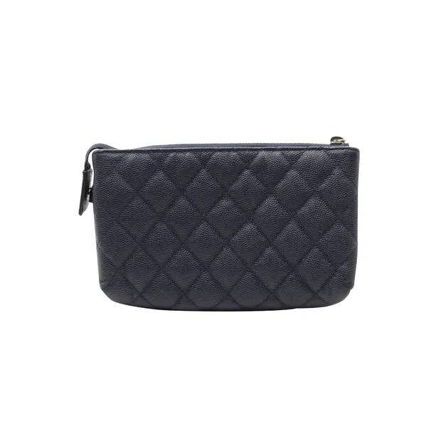 CHANEL Navy Blue Caviar Leather Makeup Pouch