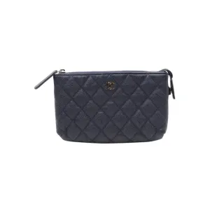 CHANEL Navy Blue Caviar Leather Makeup Pouch