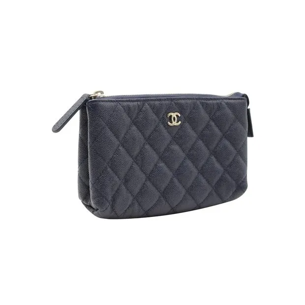 CHANEL Navy Blue Caviar Leather Makeup Pouch