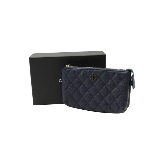 CHANEL Navy Blue Caviar Leather Makeup Pouch