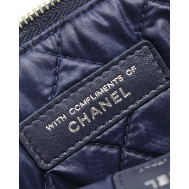 CHANEL Navy Blue Caviar Leather Makeup Pouch