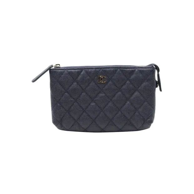 CHANEL Navy Blue Caviar Leather Makeup Pouch
