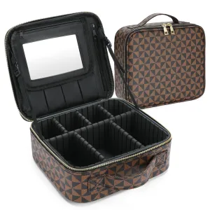 Checkered Makeup Bag, Travel Makeup Train Case, Portable Storage Bag with Dividers, Large Capacity Cosmetic Bags for Women, Makeup bag with Mirror, PU Leather Makeup Organizer Waterproof and Durable