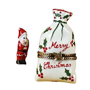 Christmas Bag with Santa Limoges Porcelain Box