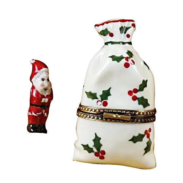 Christmas Bag with Santa Limoges Porcelain Box