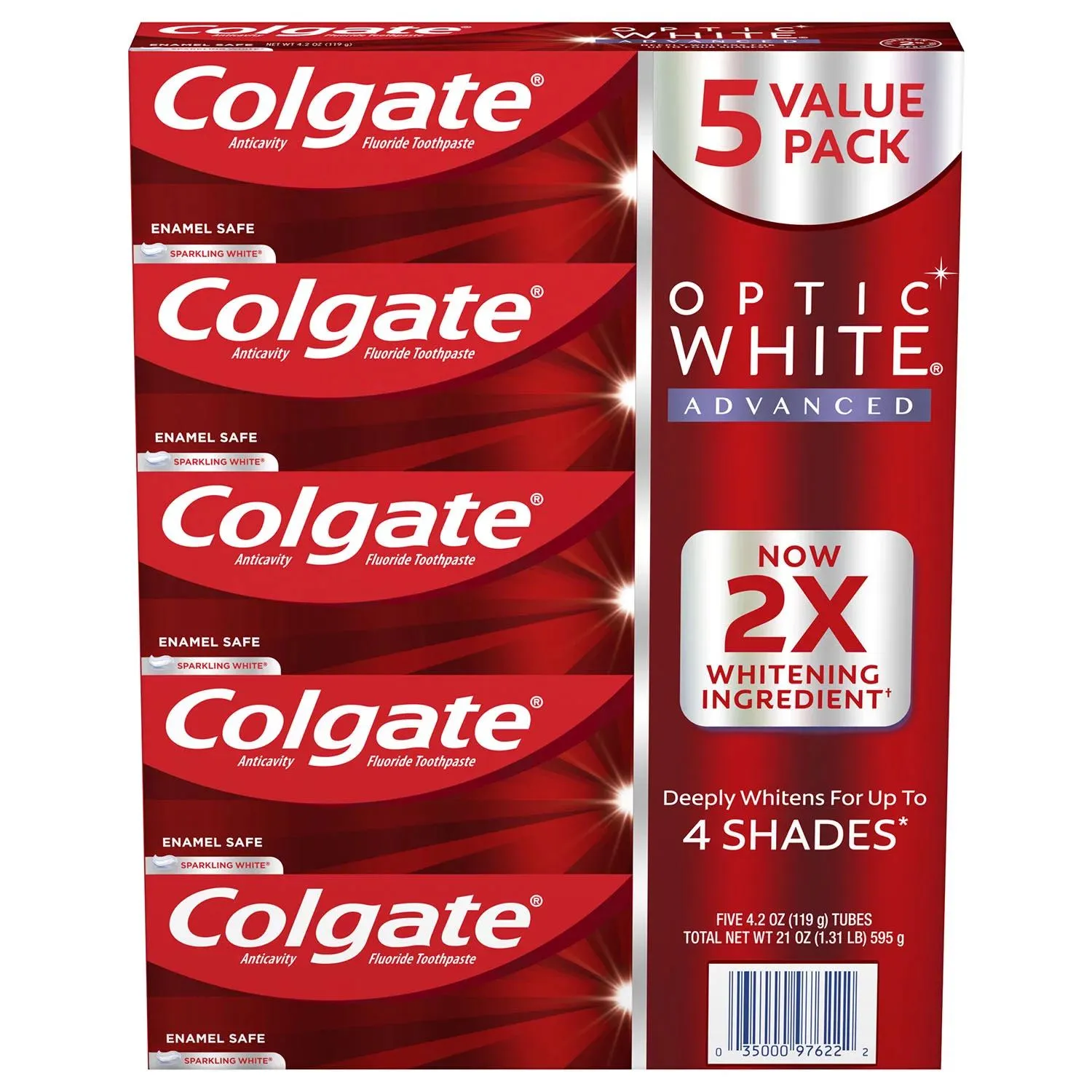 Colgate Optic White Advanced Teeth Whitening Toothpaste, Sparkling White, 4.2 oz., 5 pk.