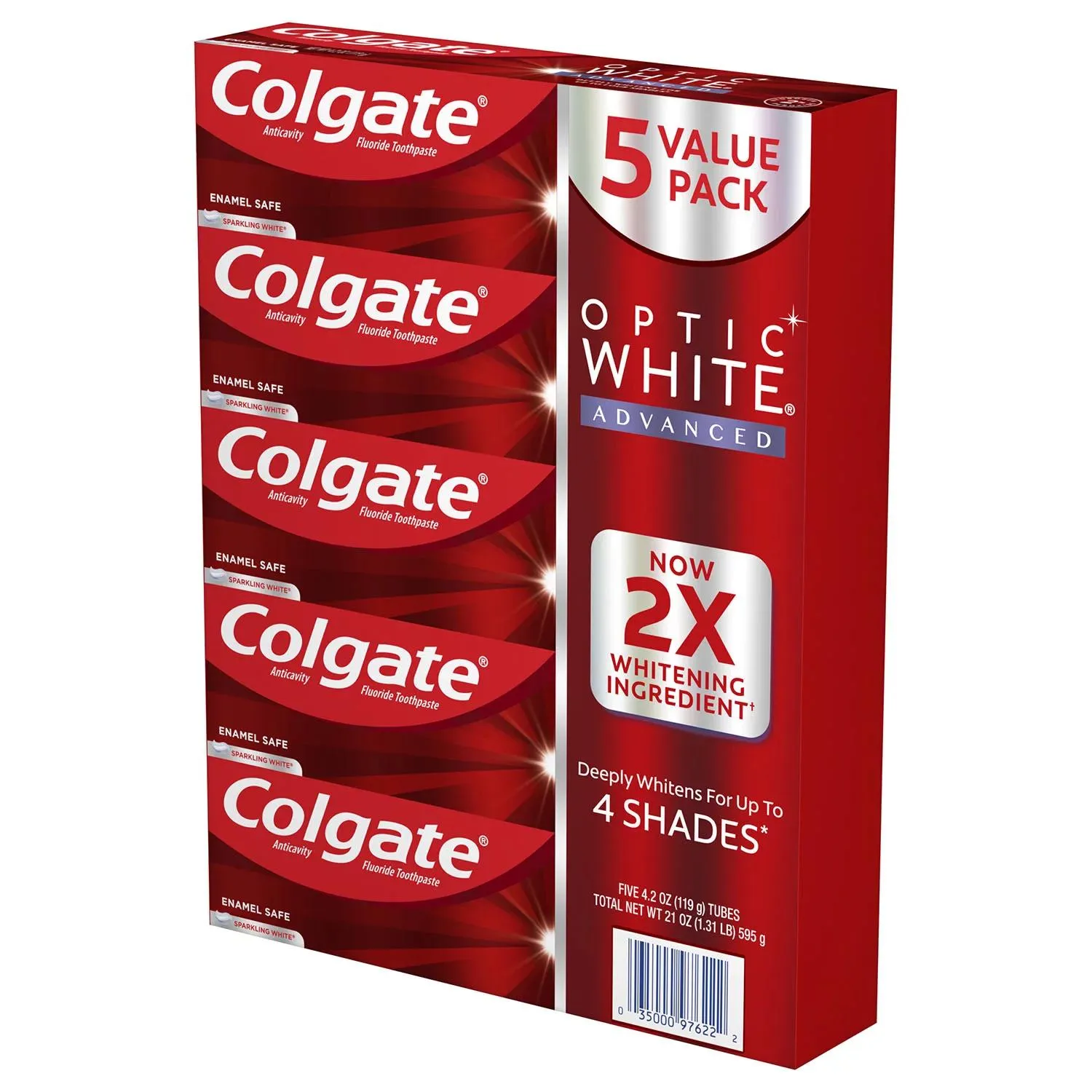 Colgate Optic White Advanced Teeth Whitening Toothpaste, Sparkling White, 4.2 oz., 5 pk.