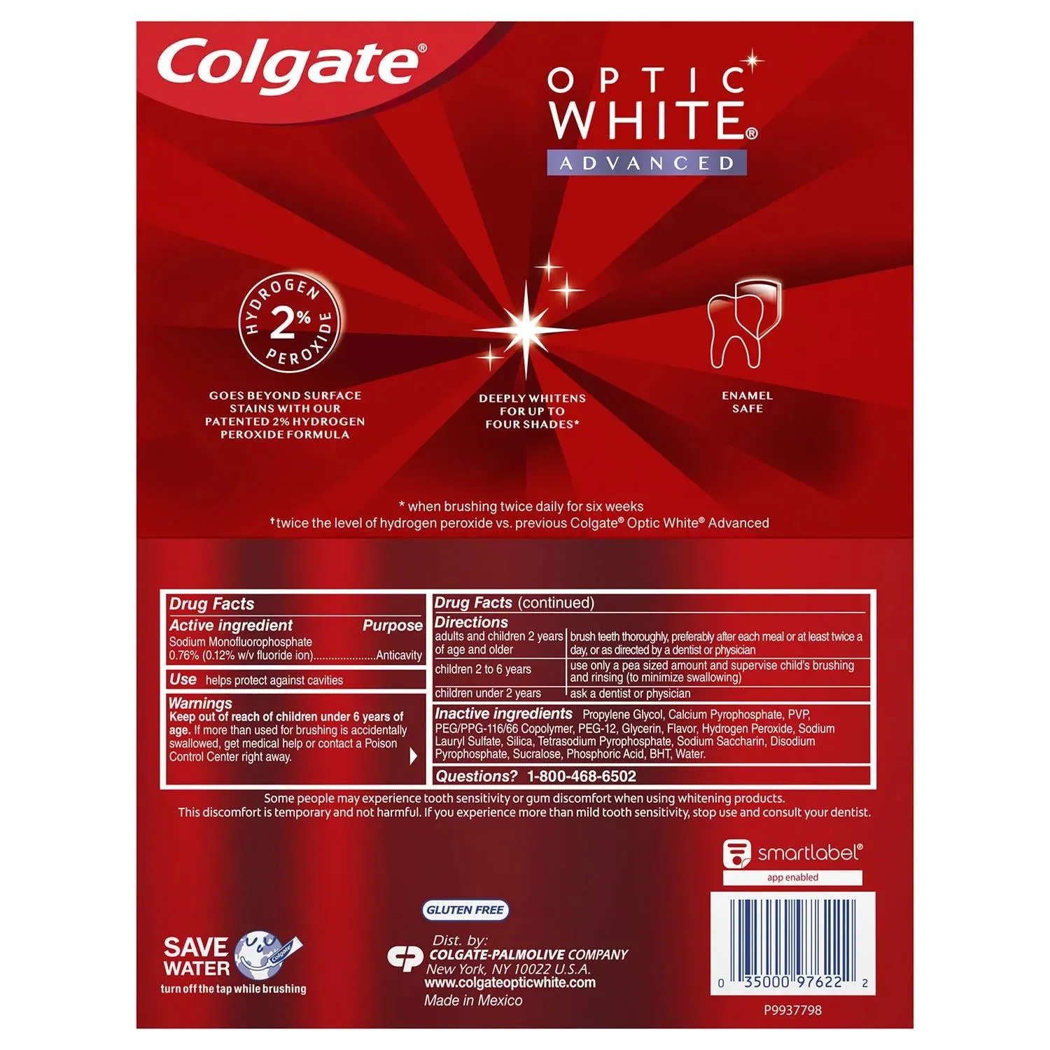 Colgate Optic White Advanced Teeth Whitening Toothpaste, Sparkling White, 4.2 oz., 5 pk.