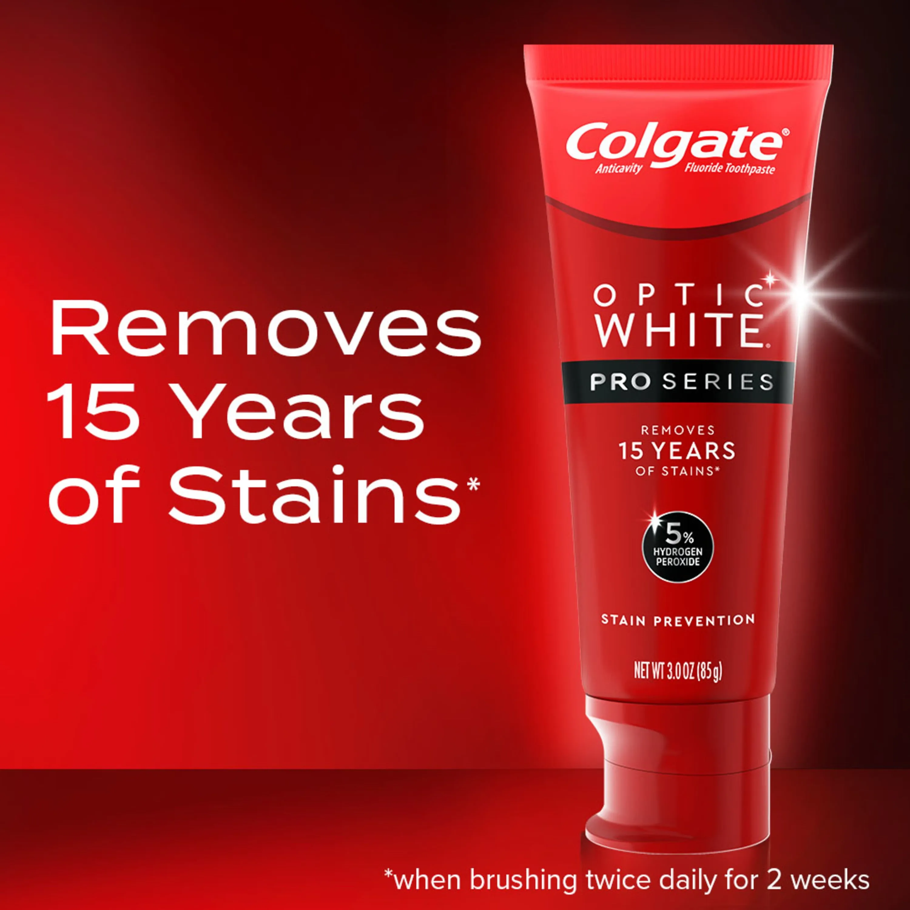 Colgate Optic White Pro Series Whitening Toothpaste with 5% Hydrogen Peroxide, Stain Prevention, 3 oz Tube, 2 Pack