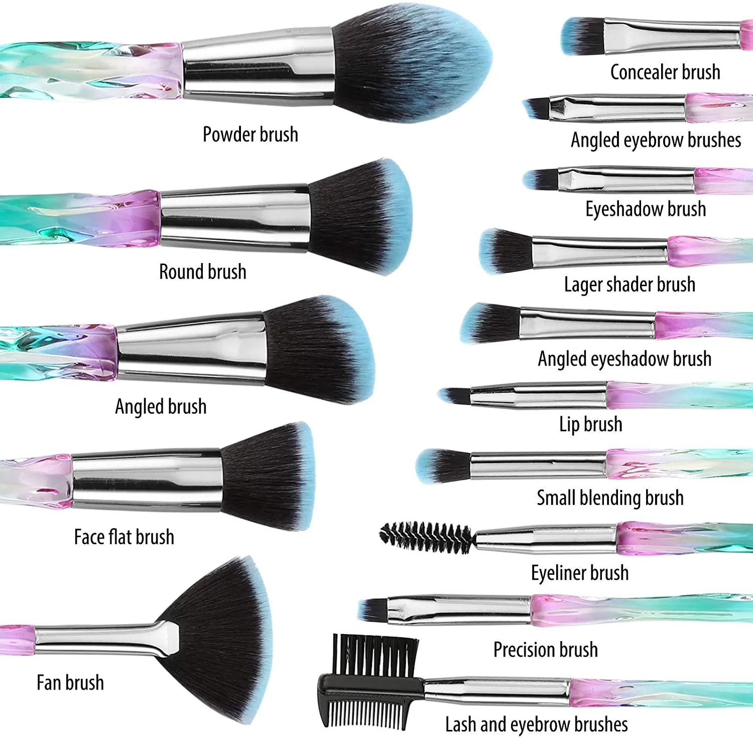 Crystal-15pcs Green Makeup Brush Sets with Makeup Sponges