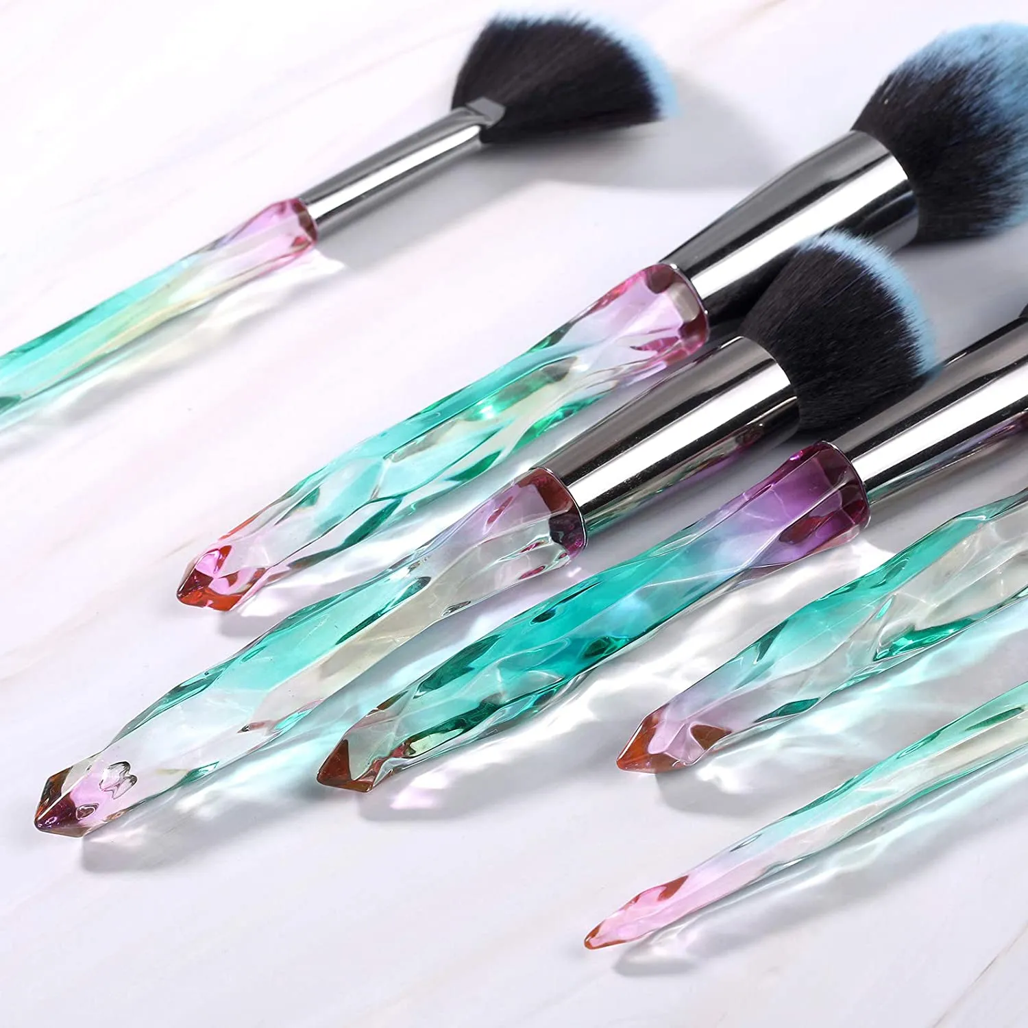Crystal-15pcs Green Makeup Brush Sets with Makeup Sponges