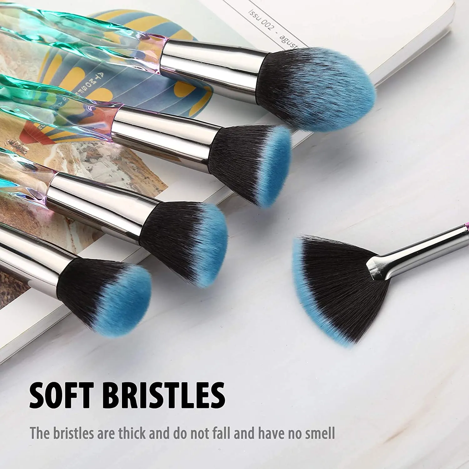 Crystal-15pcs Green Makeup Brush Sets with Makeup Sponges