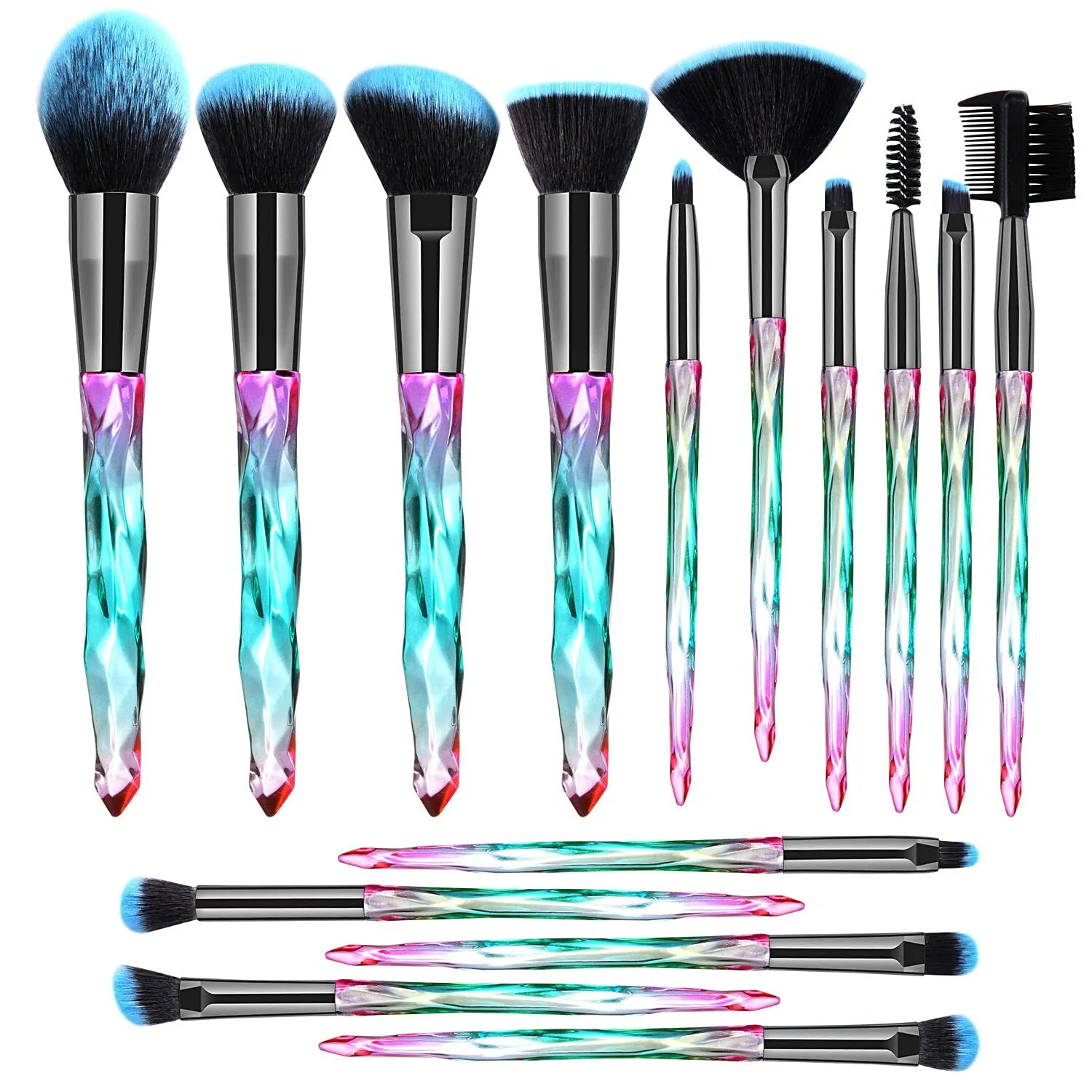 Crystal-15pcs Green Makeup Brush Sets