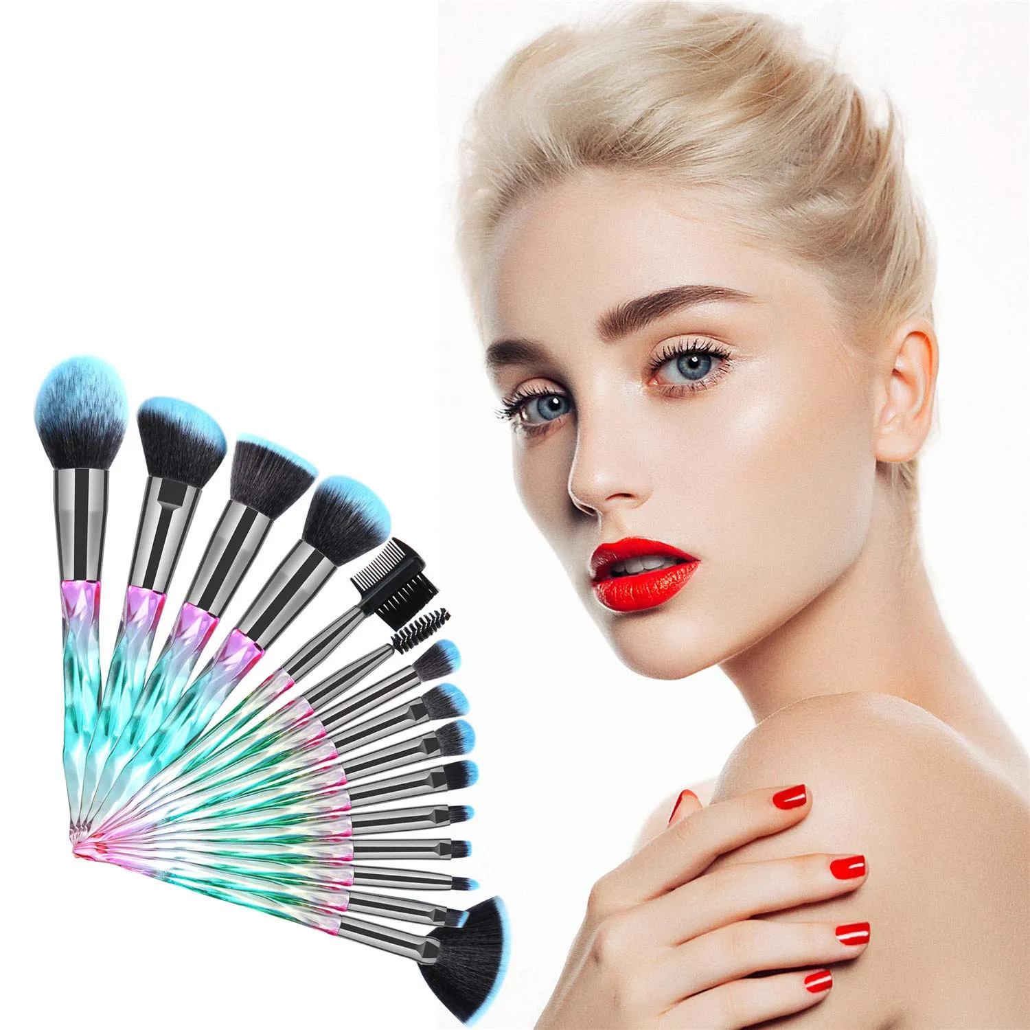 Crystal-15pcs Green Makeup Brush Sets