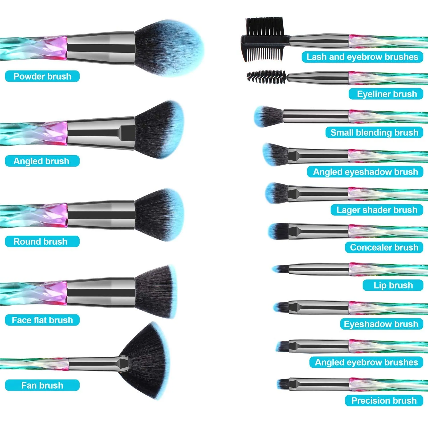 Crystal-15pcs Green Makeup Brush Sets
