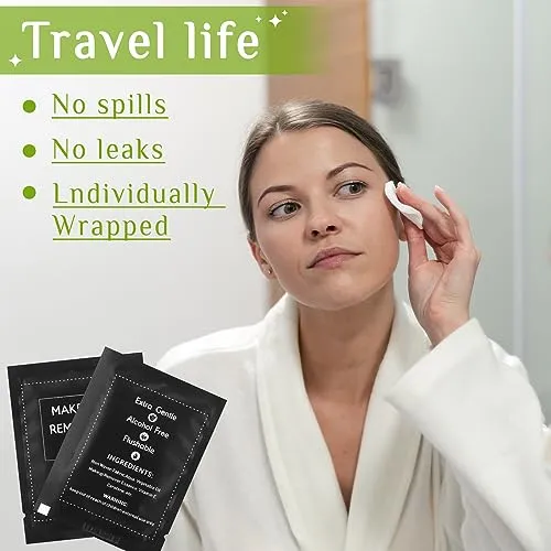 Demissle 200 Pieces Bulk Makeup Remover Wipes Individually Wrapped Face Cleansing Wipes Towelette Makeup Remover Cloth Pads for Face Cleansing Skin Care Makeup Remove (Black)