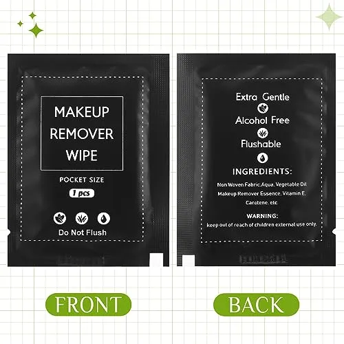 Demissle 200 Pieces Bulk Makeup Remover Wipes Individually Wrapped Face Cleansing Wipes Towelette Makeup Remover Cloth Pads for Face Cleansing Skin Care Makeup Remove (Black)