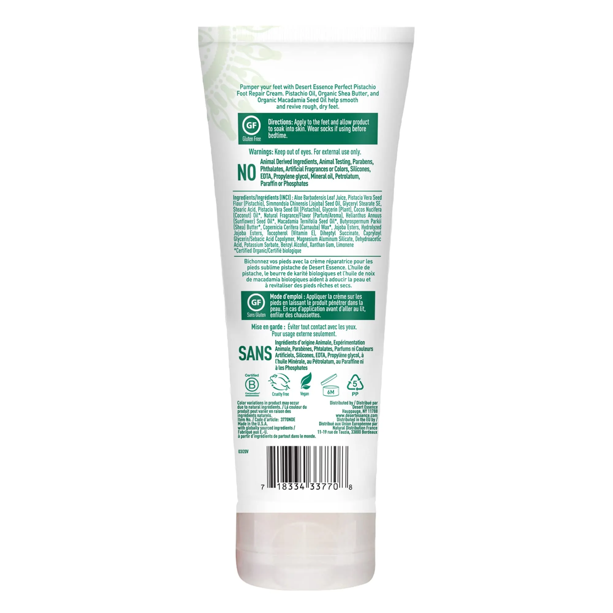 Desert Essence Pistachio Foot Repair Cream - 3.5 Fl Ounce - Pack of 3 - Restores Softness - Skin Repair & Renewal - Pistachio Nut Oil - Shea Butter - Macadamia Seed Oil - Cruelty-Free