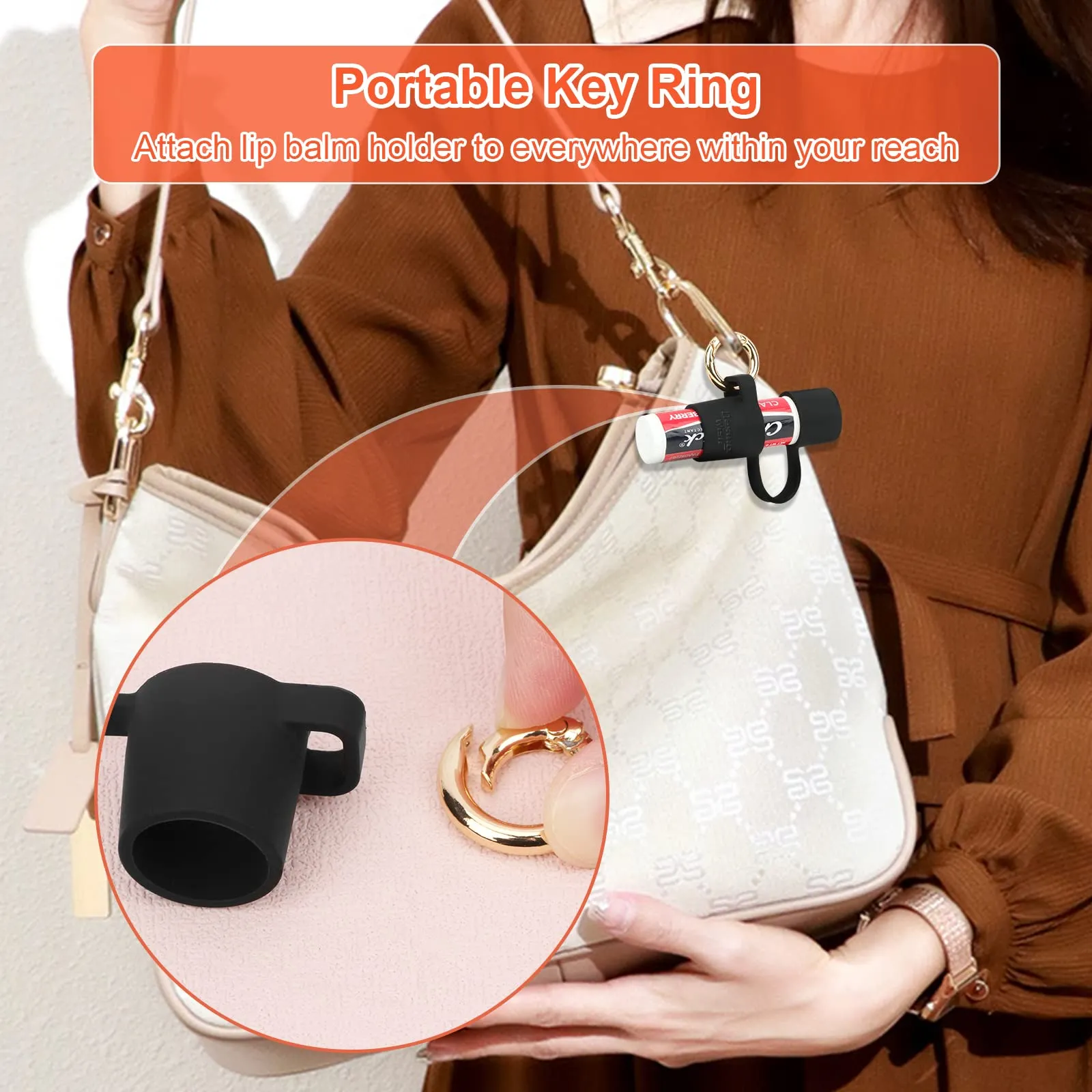Desing Wish Silicone Lip Balm Holder with Cap Cover Portable Chapstick Holder Keychain Sleeve Lip Balm Key Chain with Key Ring and Wrist Strap Lanyard - Black