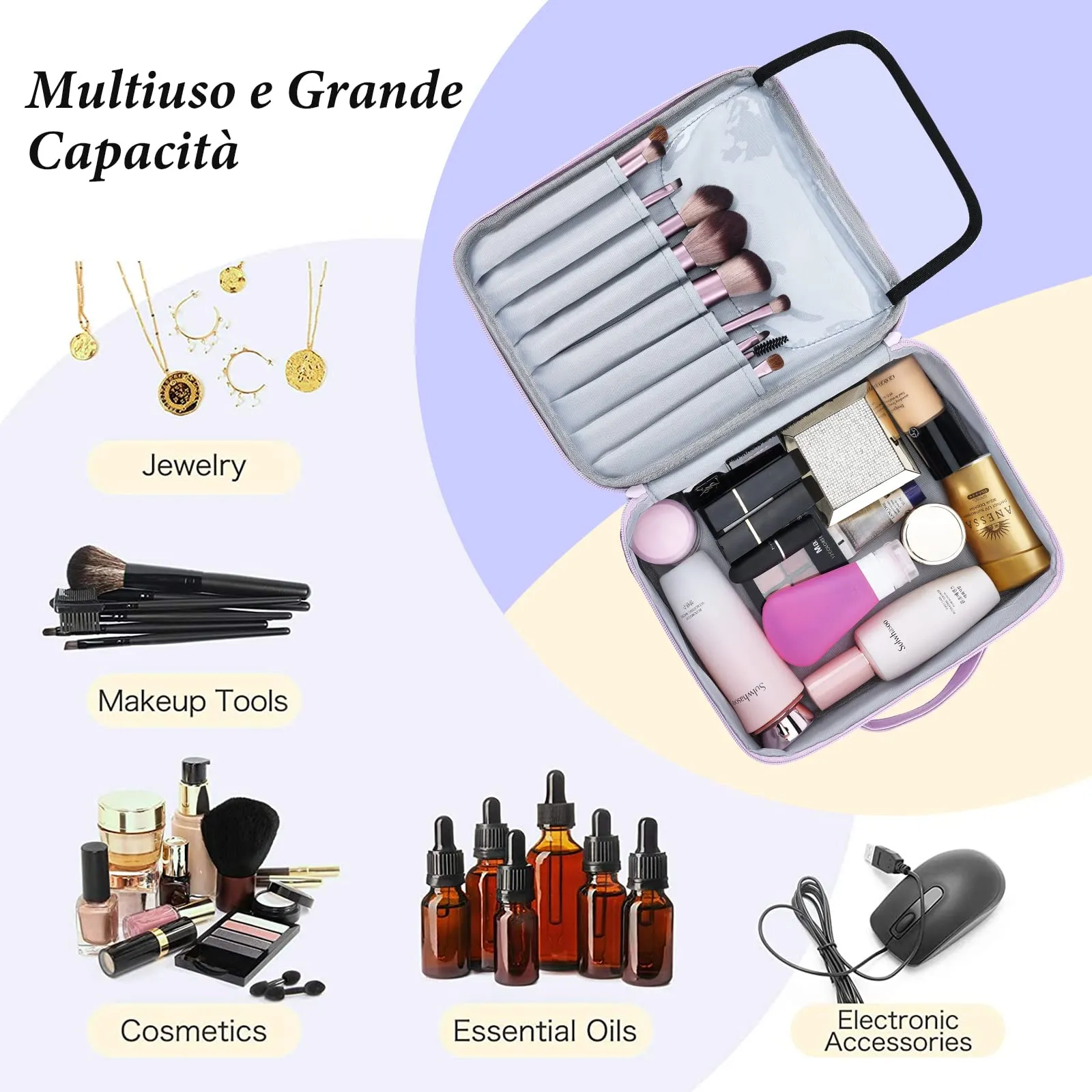 DIMJ Makeup Bag, 2 in 1 Jewelry Makeup Bag Double Layer Makeup Organizer for Women Girls, Large Capacity Waterproof Make Up Bag for Cosmetics Brushes Jewelry Toiletry. (Purple)