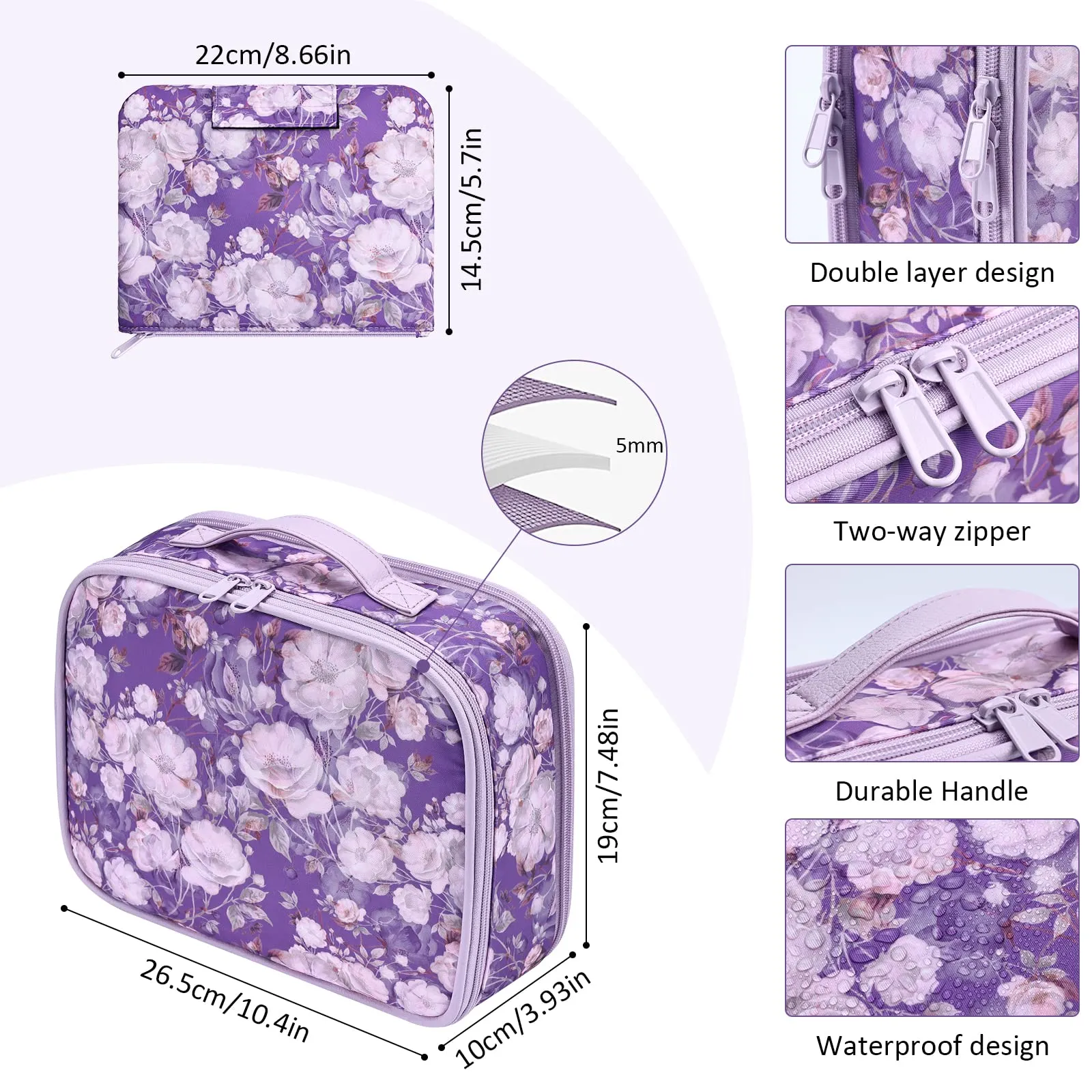 DIMJ Makeup Bag, 2 in 1 Jewelry Makeup Bag Double Layer Makeup Organizer for Women Girls, Large Capacity Waterproof Make Up Bag for Cosmetics Brushes Jewelry Toiletry. (Purple)