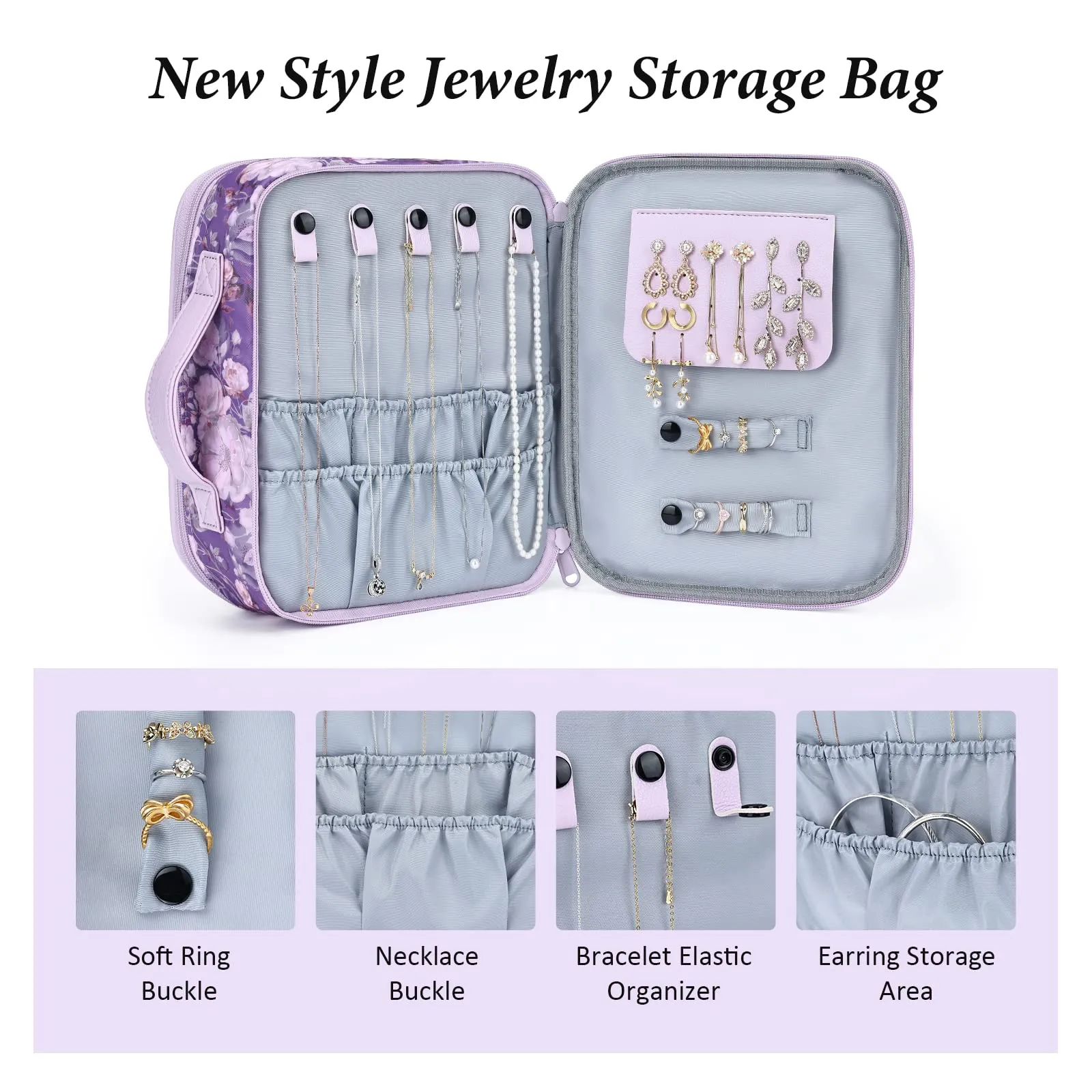 DIMJ Makeup Bag, 2 in 1 Jewelry Makeup Bag Double Layer Makeup Organizer for Women Girls, Large Capacity Waterproof Make Up Bag for Cosmetics Brushes Jewelry Toiletry. (Purple)