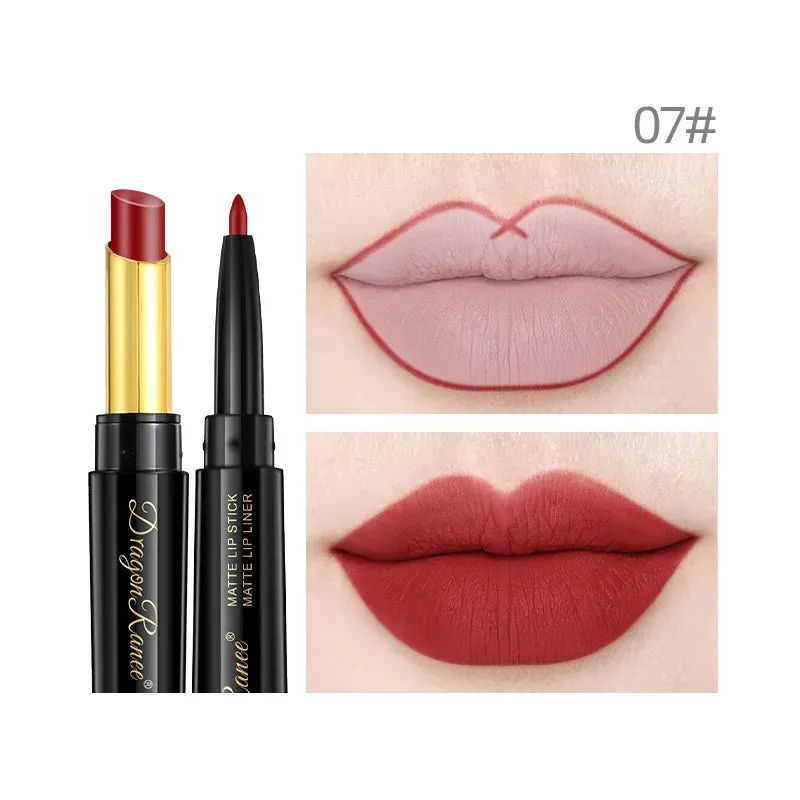 Double Head Matte Lipstick Pen and Lip Liner - Moisturizing Red Matte Waterproof Lip Stick. Cosmetics Makeup.