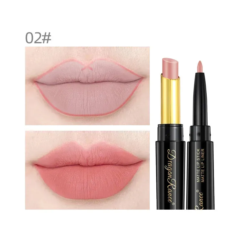 Double Head Matte Lipstick Pen and Lip Liner - Moisturizing Red Matte Waterproof Lip Stick. Cosmetics Makeup.