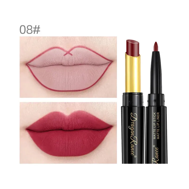 Double Head Matte Lipstick Pen and Lip Liner - Moisturizing Red Matte Waterproof Lip Stick. Cosmetics Makeup.